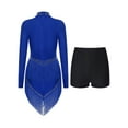 thumbnail image 2 of Xnihocha Women Latin Jazz Dance Performance Outfit Long Sleeve Shiny Tassel Hem Leotard Dress+Shorts Blue L, 2 of 7