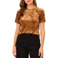 thumbnail image 5 of INSPIRE CHIC Women's Party Velvet Top Crew Neck Short Sleeve Casual T-Shirt XS Brown, 5 of 8