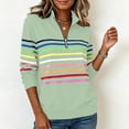 thumbnail image 2 of Moxiu Striped Quarter Zip Sweatshirt Women Long Sleeve Pullover Tops Fall Winter Stand Collar Rainbow Colorful Sweat Shirts Green,M, 2 of 7