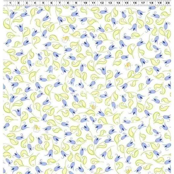 Susybee Purple Violet Tulips with Bees 100% Cotton Fabric sold by the yard