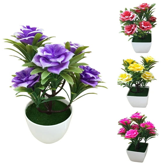 SPRING PARK 1Pc Artificial Flower Potted Handmade Plant Bonsai Party Outdoor Garden Decoration