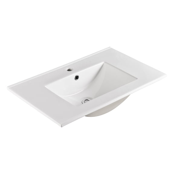 30 Inch Ceramic Vanity Top, 29.9"D x 18.3"W x 6.7"H, Glossy White(Only Basin)