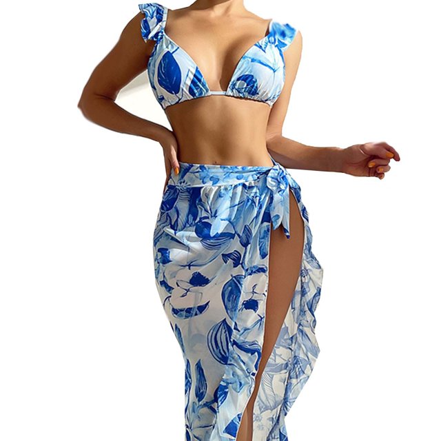 Traje de baño de malla con volantes y estampado dividido en bikini para mujer Conjunto de ropa de playa OAVQHLG3B Store lin121212