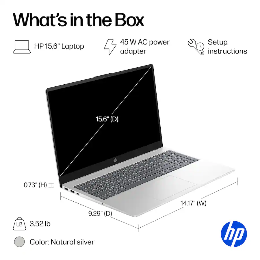 HP - 15.6" Laptop - Intel N100 2023 - 4GB Memory - 128GB UFS - Natural Silver