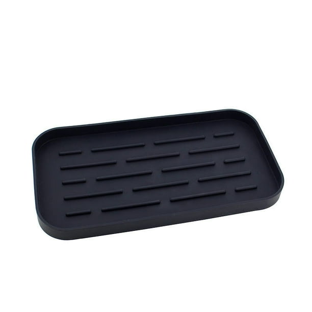 Soporte organizador de esponja de silicona para fregadero de cocina, bandeja de almacenamiento para esponja de plato, dispensador de jabón, color negro