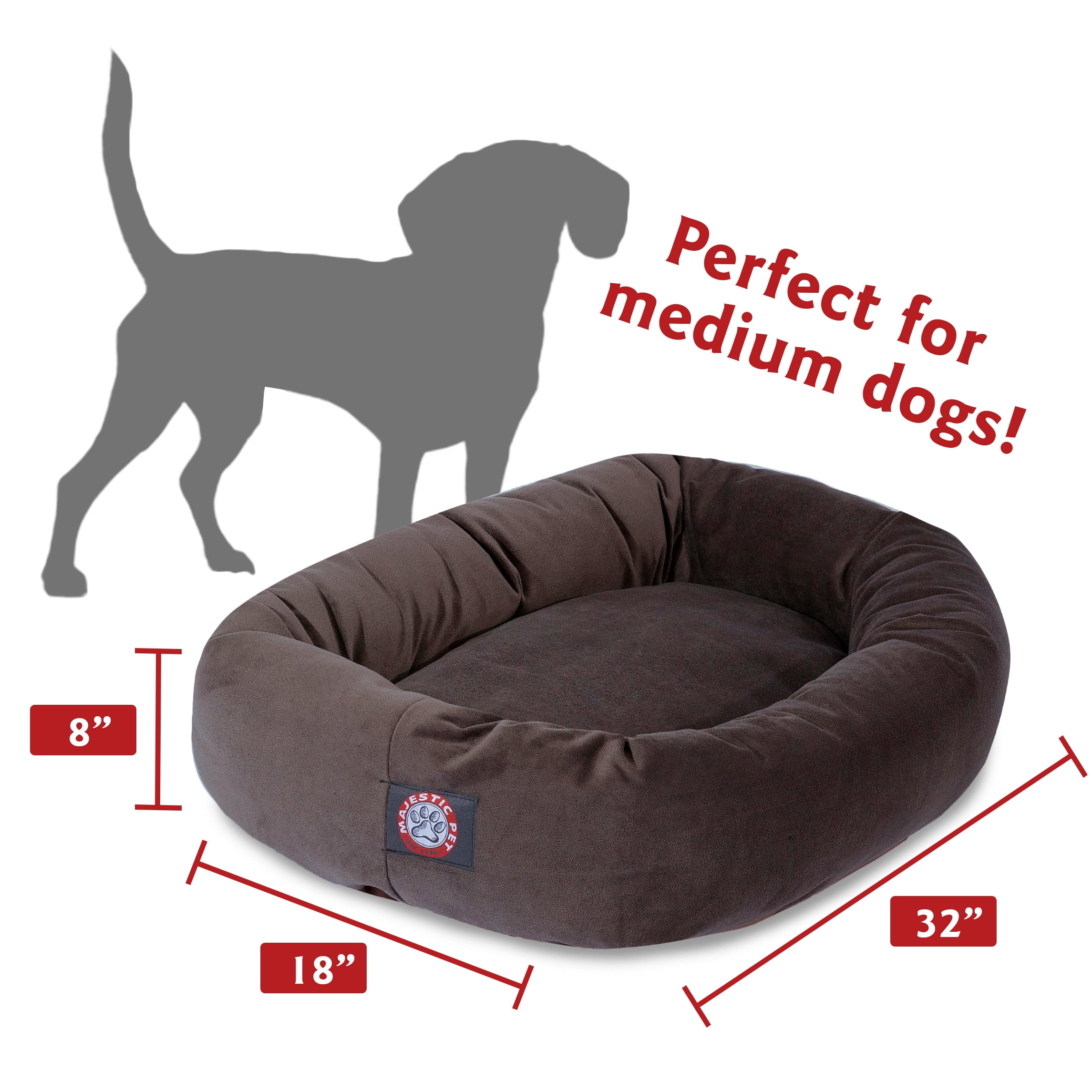 Majestic Pet Faux Suede Bagel Pet Bed for Dogs, Calming Dog Bed Washable, Medium, Chocolate