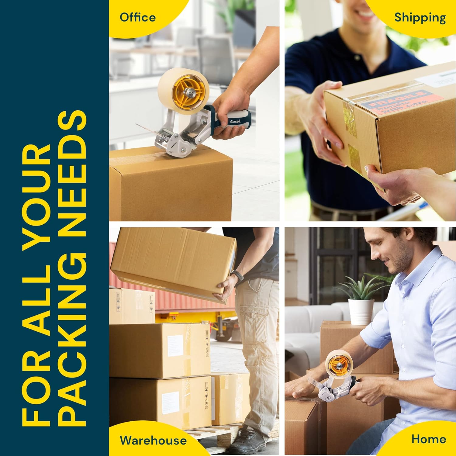 Excell PUSHFLAP 2-Inch Packing Tape Dispenser with 2 Rolls – Tape Gun for Box Sealing, Carton Sealing, and Packaging