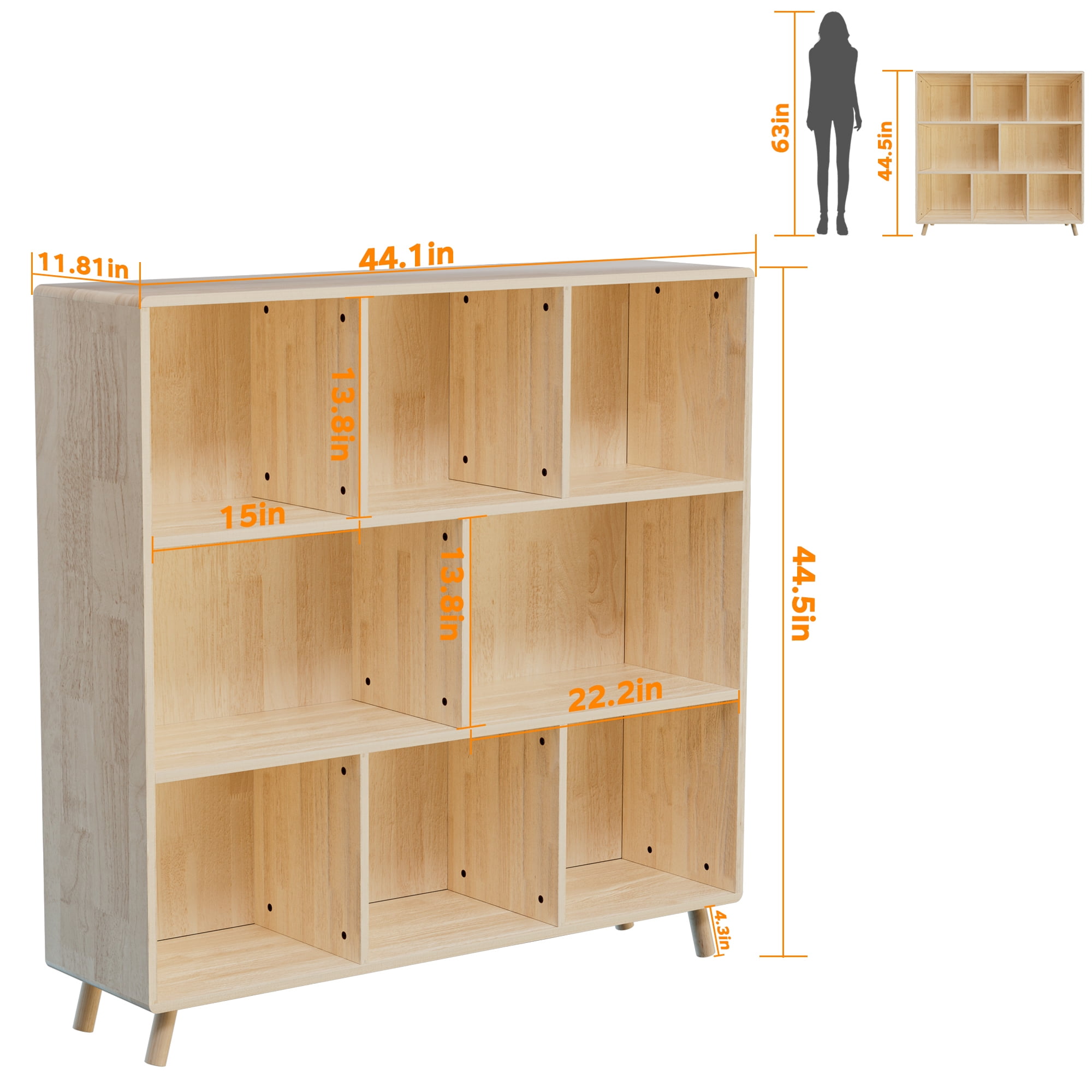 8-Cube Storage Cabinet, 44"L x44" H Fixed Shelves Organizer for Books/Toys/Home Décor, Modern Wooden Bookcase, Multi-Compartment Cabinet for Home/Office