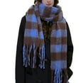 thumbnail image 2 of Duoif Scarf for Women, Women Woven Knitted Scarf with Colourful Check Pattern and Long Thick Fringes Warm Winter Shawl Scarf Blue, 2 of 4