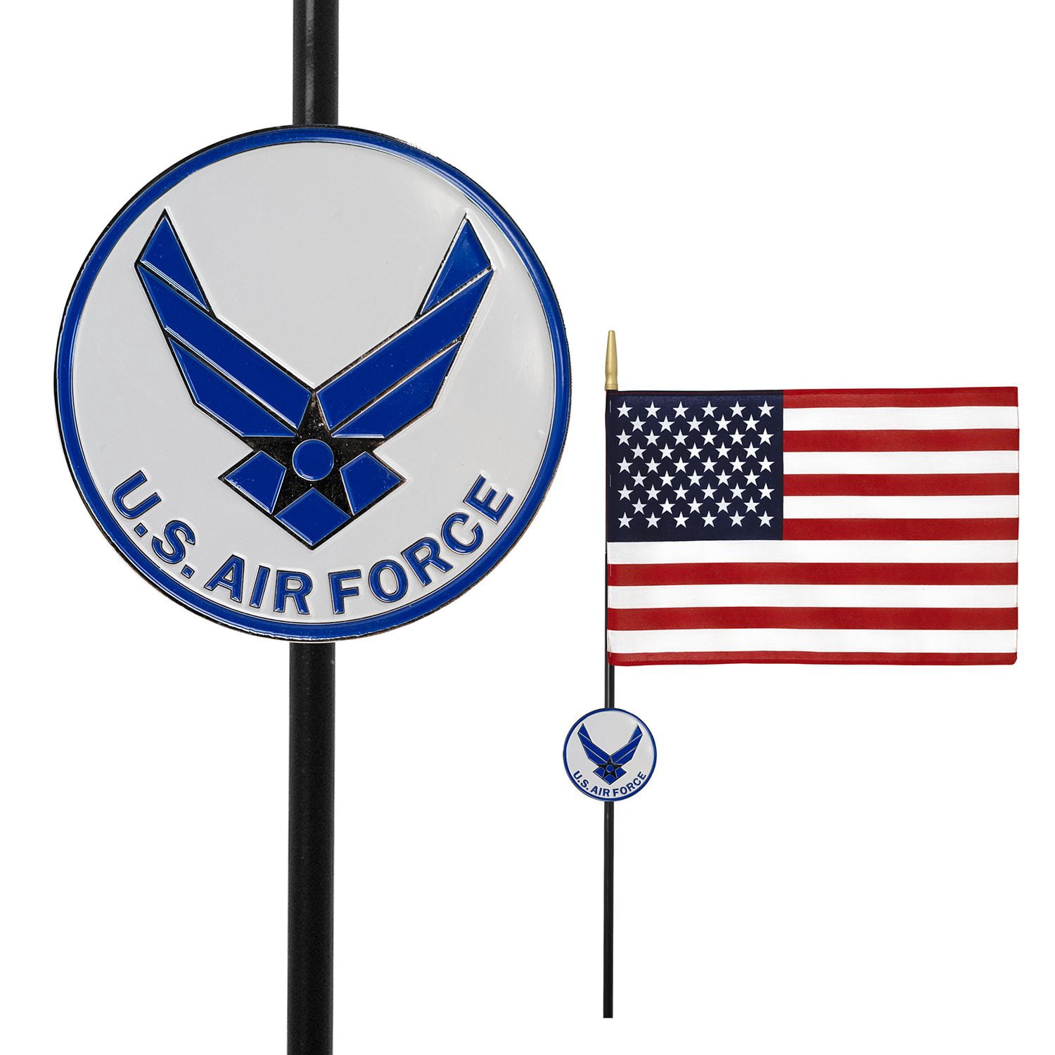 Allied Air Force Wings Veteran Grave Marker With 30 Inch Tall American Cemetery Flag