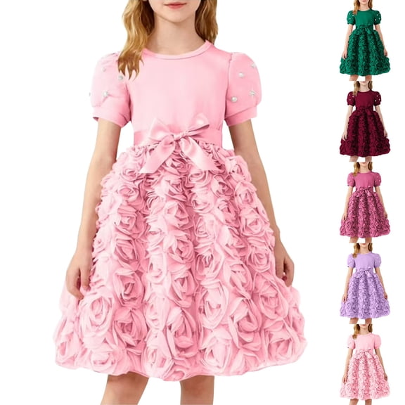 Blekii Petite Fit Long Sleeve Crewneck Tulle Midi Dress Casual Spring Summer Birthday Party Olive Green 4Y
