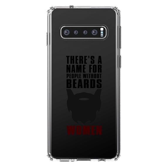 DistinctInk Clear Shockproof Hybrid Case for Samsung Galaxy S10+ PLUS (6.4" Screen) - TPU Bumper Acrylic Back Tempered Glass Screen Protector - Name For People Without Beards: Women