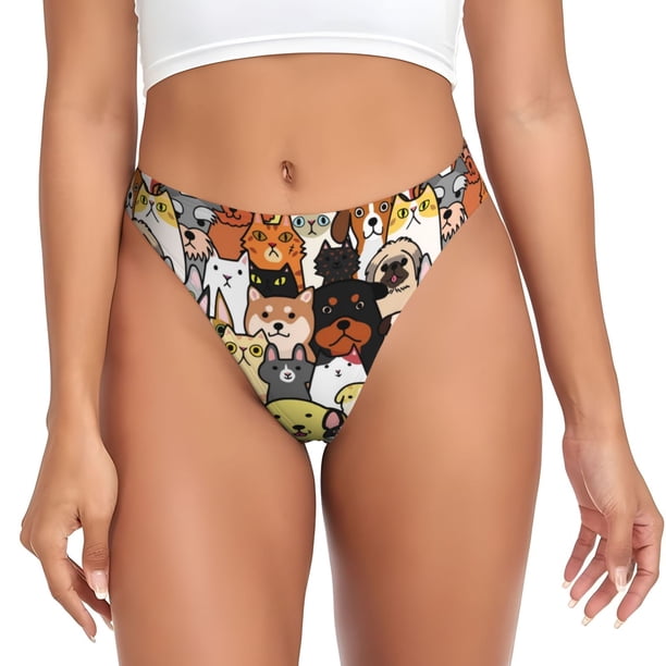 Fotbe Cats & Dogs Group Tanga Sin Costuras para Mujer con Estampado – Panties Invisibles, Transpirables y Cómodos para Uso Diario-3X-Large