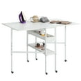 thumbnail image 1 of MELLCOM Table de Couture Pliante, Table de Coupe en Tissu à Hauteur Réglable avec Tablettes de Rangement et Roulettes Verrouillables, Poste d'Artisanat Portable pour Maison et Appartement (57.5 Pouces L x 35.5 Pouces P x 33-39.75 Pouces H), 1 of 5