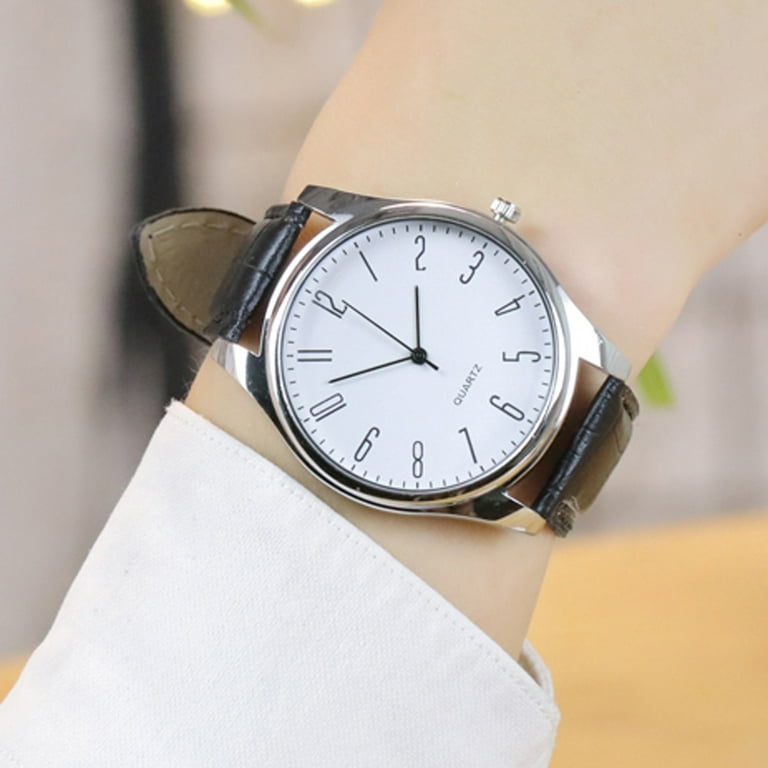 Fashion Simple Style Business Men Wrist Watch Leather Quartz Watch Silver Brown