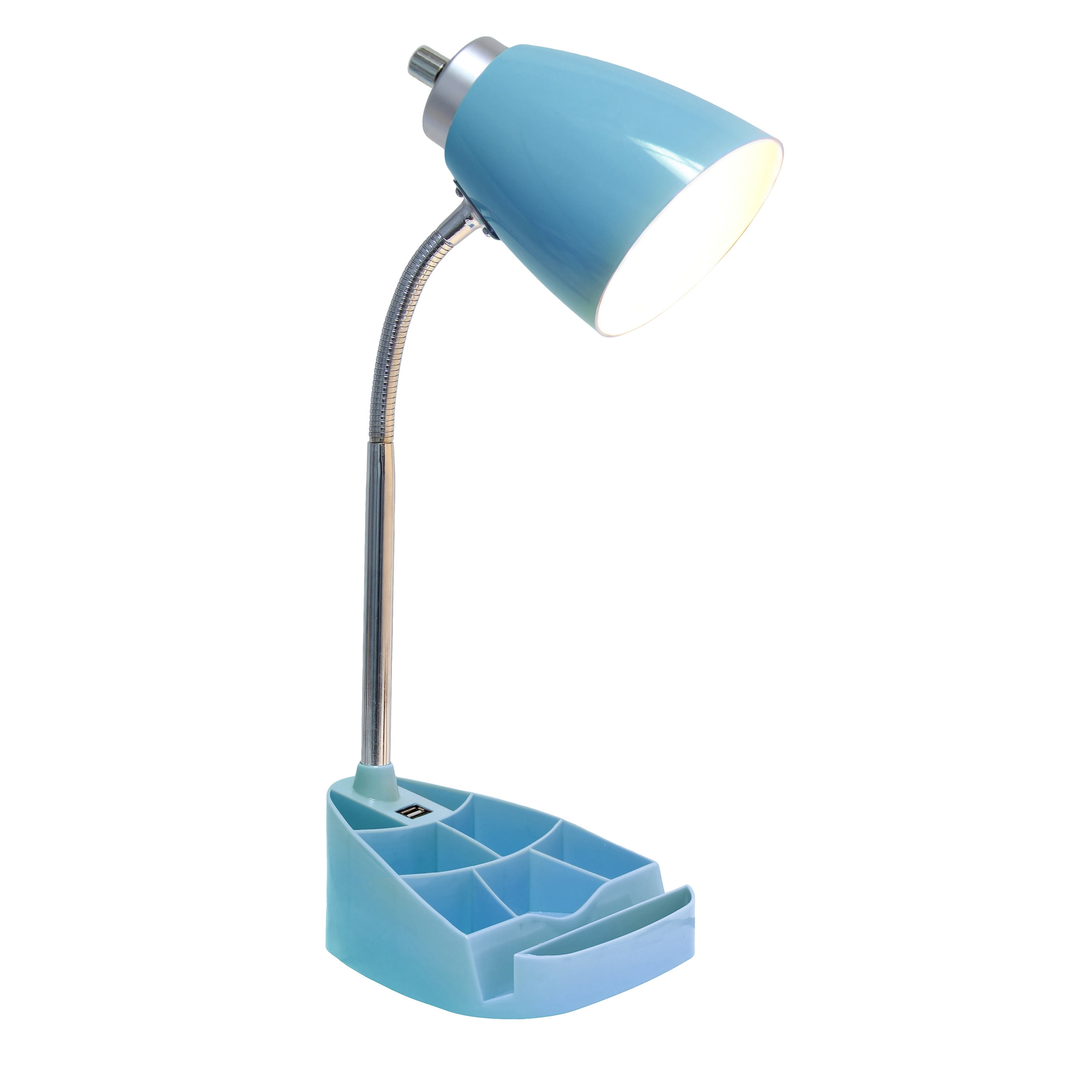 Simple Designs 18.5" Gooseneck Organizer Desk Lamp with iPad Tablet Stand Book Holder and USB port, with LED Bulb, Blue