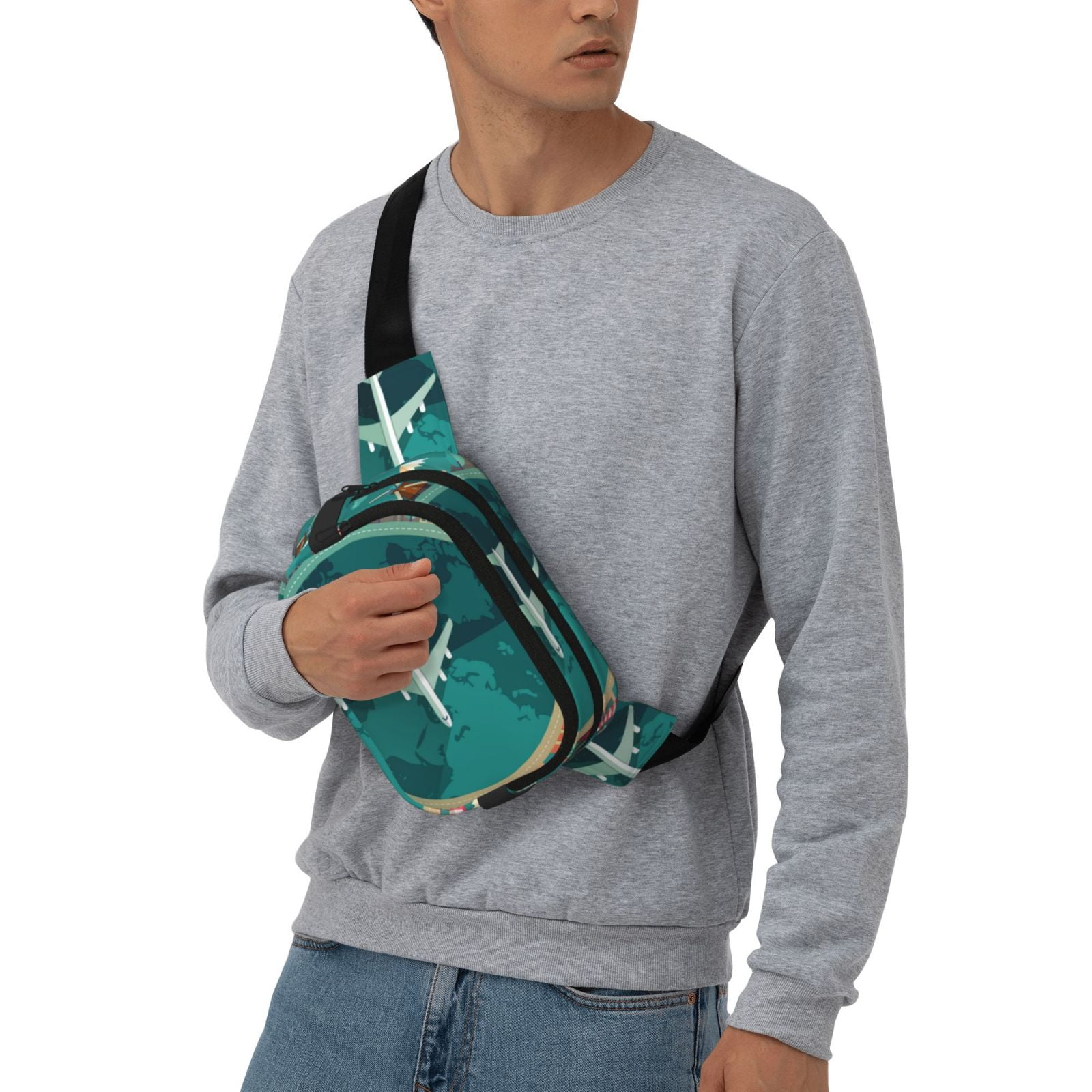 Picia Around The Planet Print Square Double-Layer Waist Bag Mini Adjustable Waist Belt Bag Exercise Running Travel Hiking