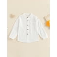thumbnail image 4 of BemeyourBBs Kids Toddler Baby Boy Cotton Linen Dress Shirt Boys Long Sleeve Button Down Shirts Mandarin Collar Henley Shirts with One Pocket 3 4 5 6 7 8 Years, 4 of 9