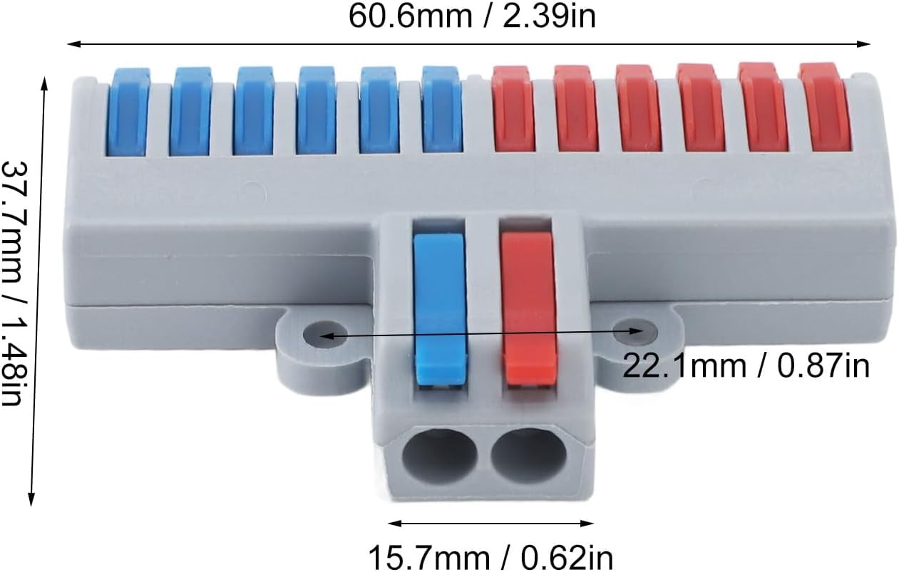 CATPAN Electrical Wire Connectors, 6pcs 2 in 12 Out Din Rail Terminal Blocks, Quick Wiring DIY Splicing Wire Connectors Push in Conductor Terminal Block for Lighting, Electrical Control