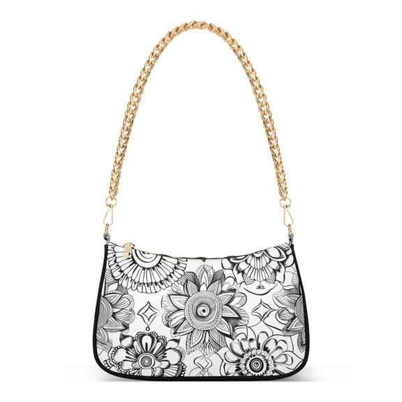 Ryvnso Mandala Indian Flowers Ethnic Womens Chain Shoulder Bag Tote Handbags Clutch Hobo Purse with Zipper for Travel