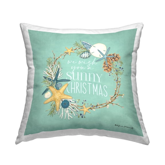 Stupell Industries Wish You Sunny Christmas Wreath Printed Throw Pillow Design by Stephanie Workman Marrott
