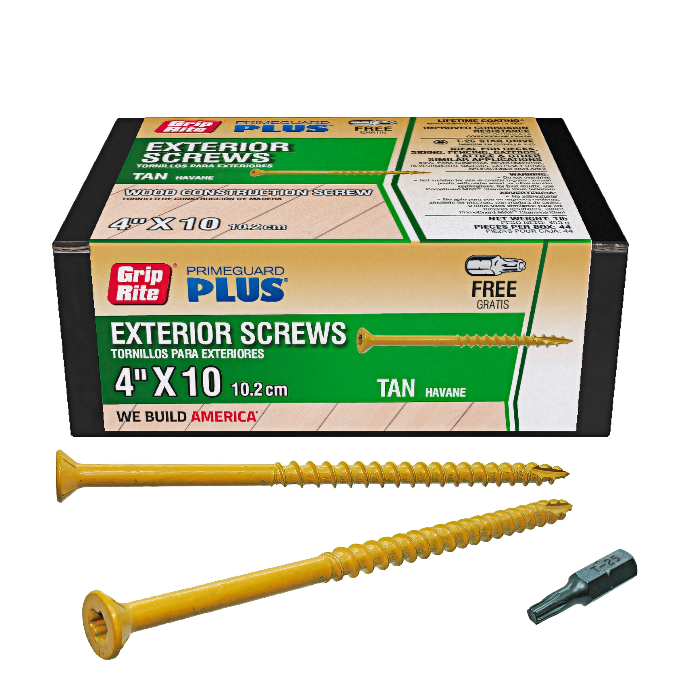 (2 pack) Grip-Rite PrimeGuard Plus #10 x 4 in. Tan Wood to Wood Deck Screw 1lb.