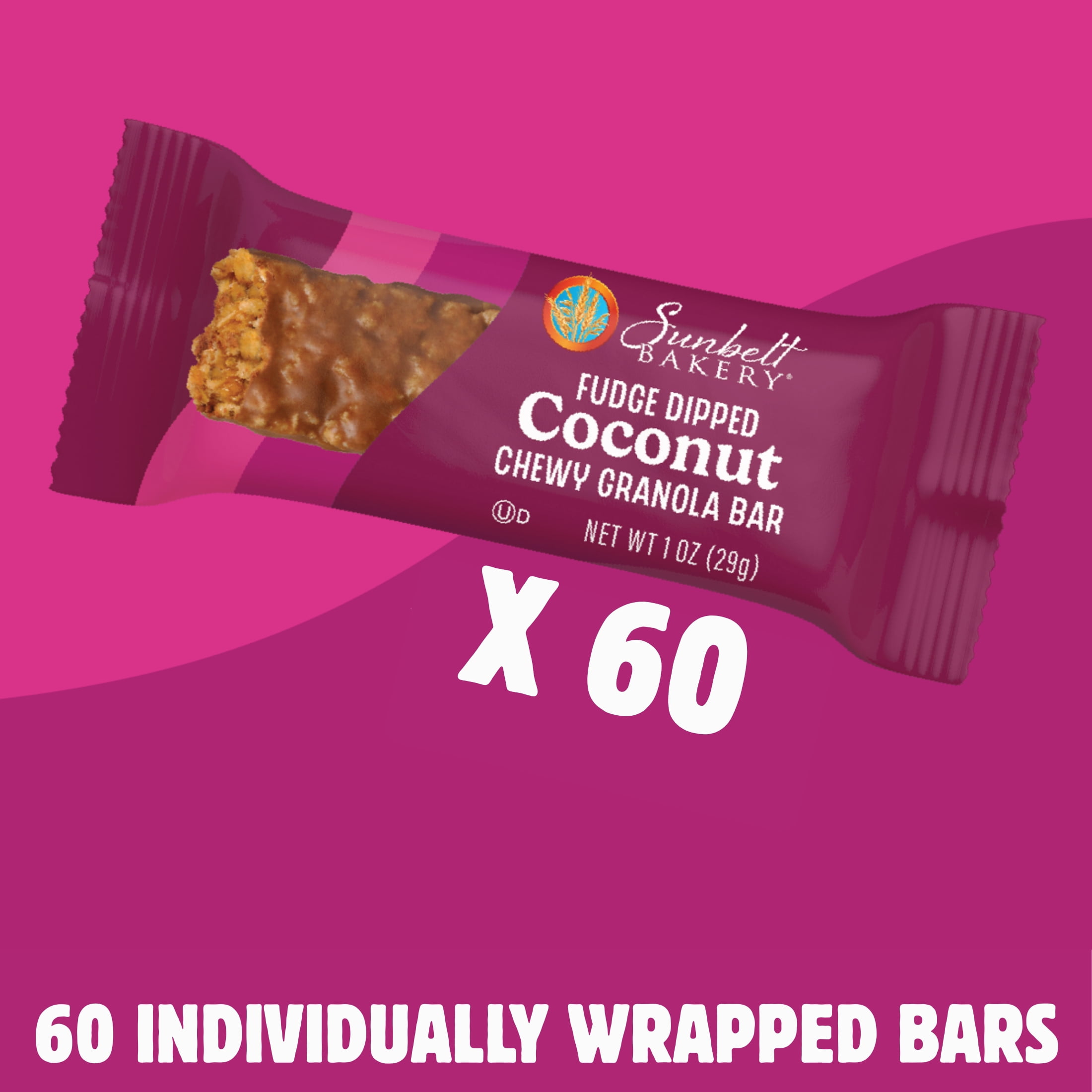 Sunbelt Bakery Fudge Dipped Coconut Chewy Granola Bars, 60 bars (6 Boxes), 61.26 oz