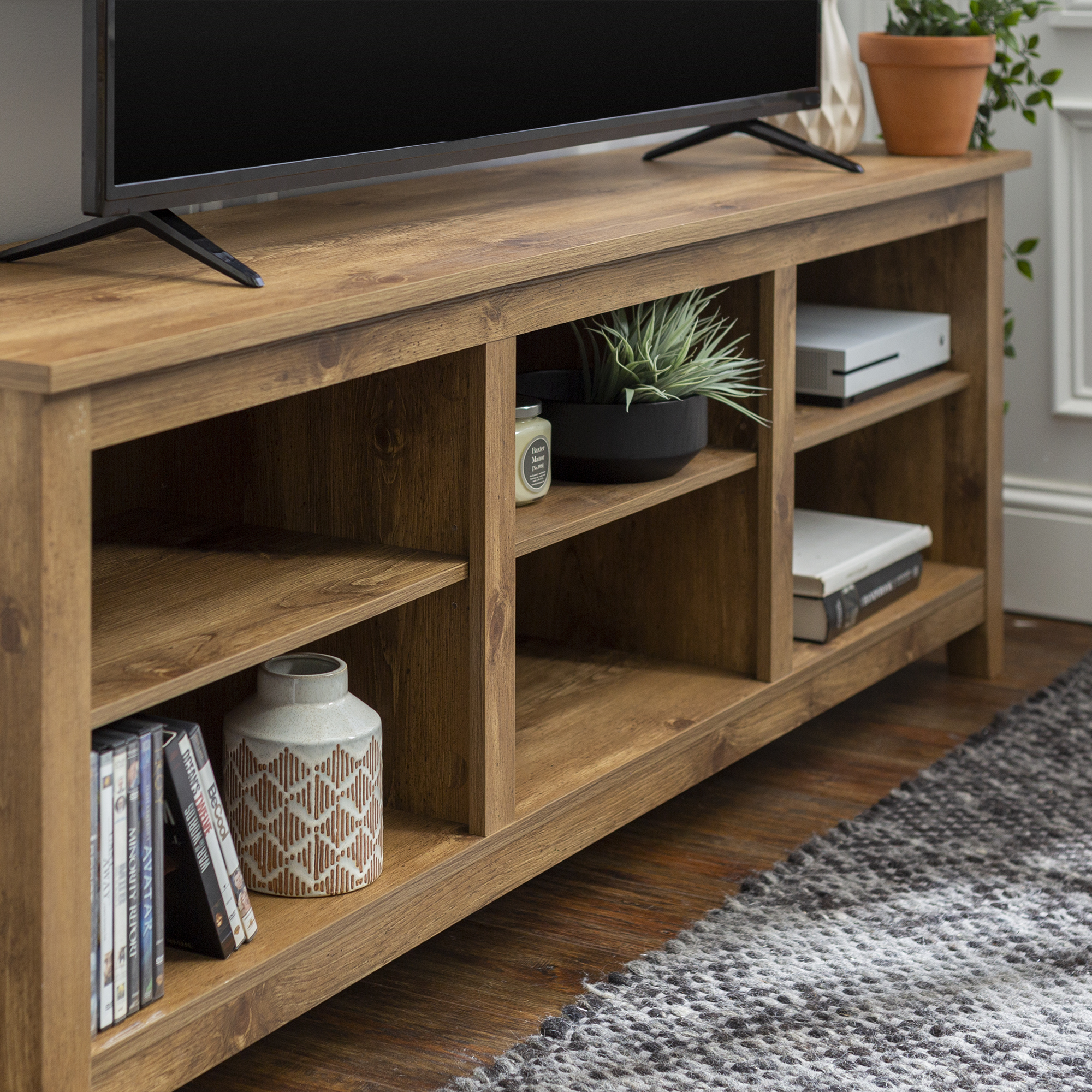 Woven Paths Open Storage TV Stand for TVs up to 80", Barnwood - image 5 of 12