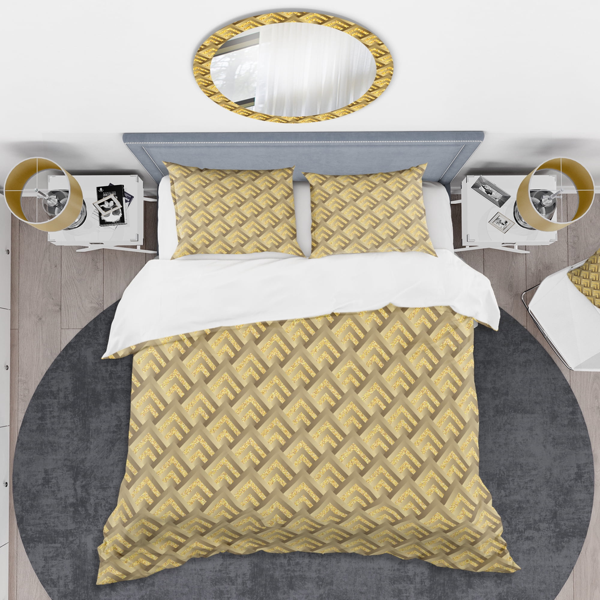 Designart 'Golden Plaid pattern' Mid-Century Modern Duvet Cover Set