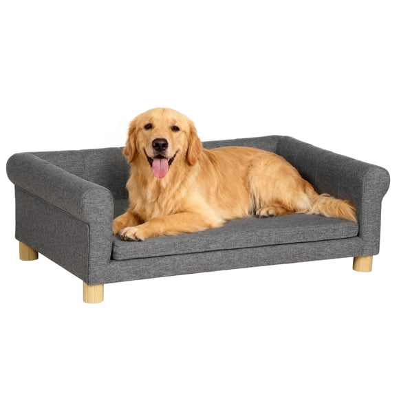 PawHut Modern Pet Sofa Cat or Medium Large Dog Bed W/ Removable Seat Cushion, Dark Grey