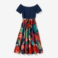 thumbnail image 3 of PatPat Family Matching Floral Off-Shoulder Belted Dress and Short Sleeve Colorblock T-shirt Sets, Blue, Mom: M, 3 of 7