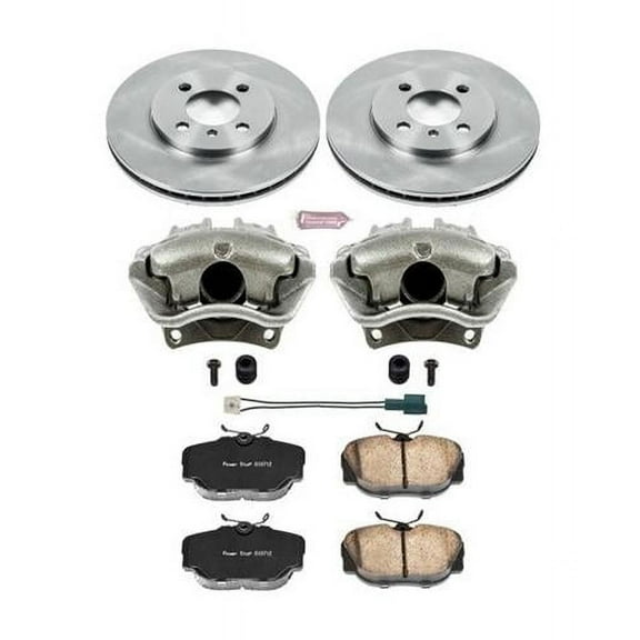 PowerStop Front Stock Replacement Brake Pad and Rotor Kit with Calipers Fits: BMW Select Models KCOE3008