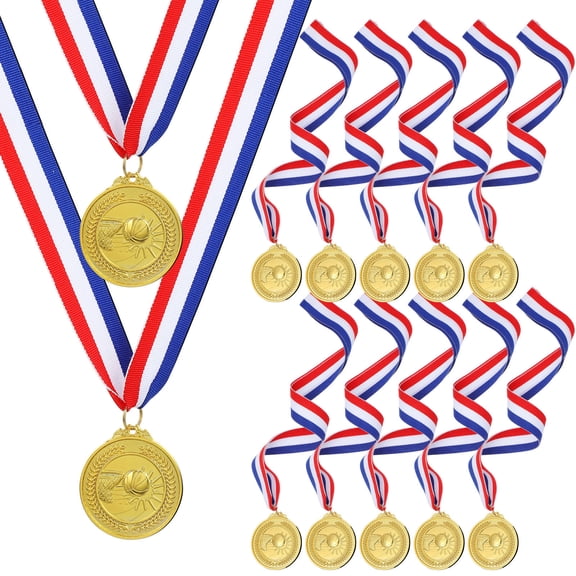 OULII 12Pcs Golden Basketball Awards Medals with Embossed Design for Winning Sports Prizes