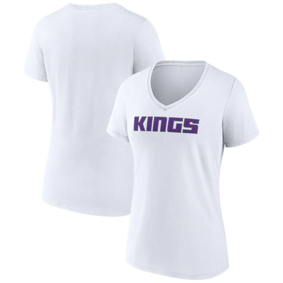 Women's White Sacramento Kings Wordmark V-Neck T-Shirt