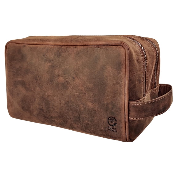 Leather Toiletry Bag Shaving Dopp Kit Travel Case Unisex Hygiene Organizer Cosmetic Makeup Bag by Rustic Town, Large