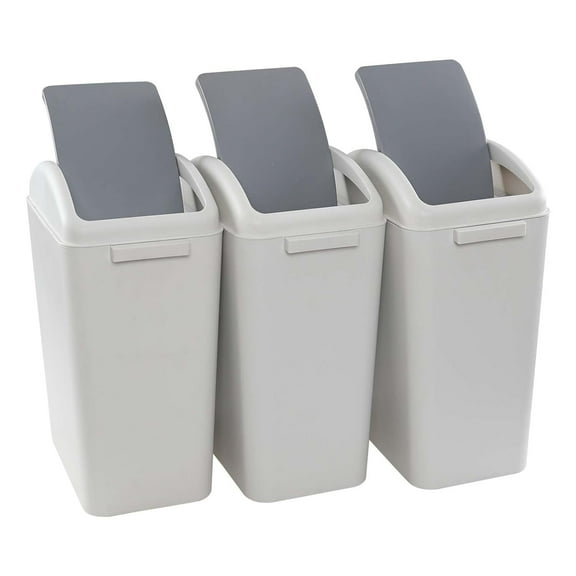 3-Pack 4.5 Gallon Plastic Trash Can, Garbage Can with Swing-top Lid, Gray