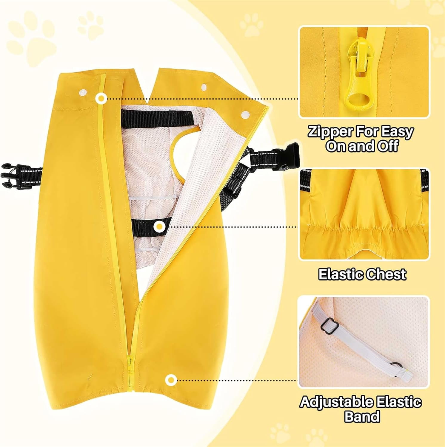 Dog Raincoat Waterproof - Dog Rain Jacket with Harness and Hood Lightweight, Reflective Dogs Rain Coat for Large Medium Small Dogs Girl Boy Puppy Poncho Pet Clothes (Yellow, XL)