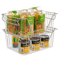 thumbnail image 4 of SANNO 14" Large Stackable Baskets Metal Wire Basket, Storage Organizer Bin Basket with Handles, Open Front for Kitchen Cabinets, Pantry, Closets, Bedrooms, Bathrooms - Large, 3 Pack, 4 of 7