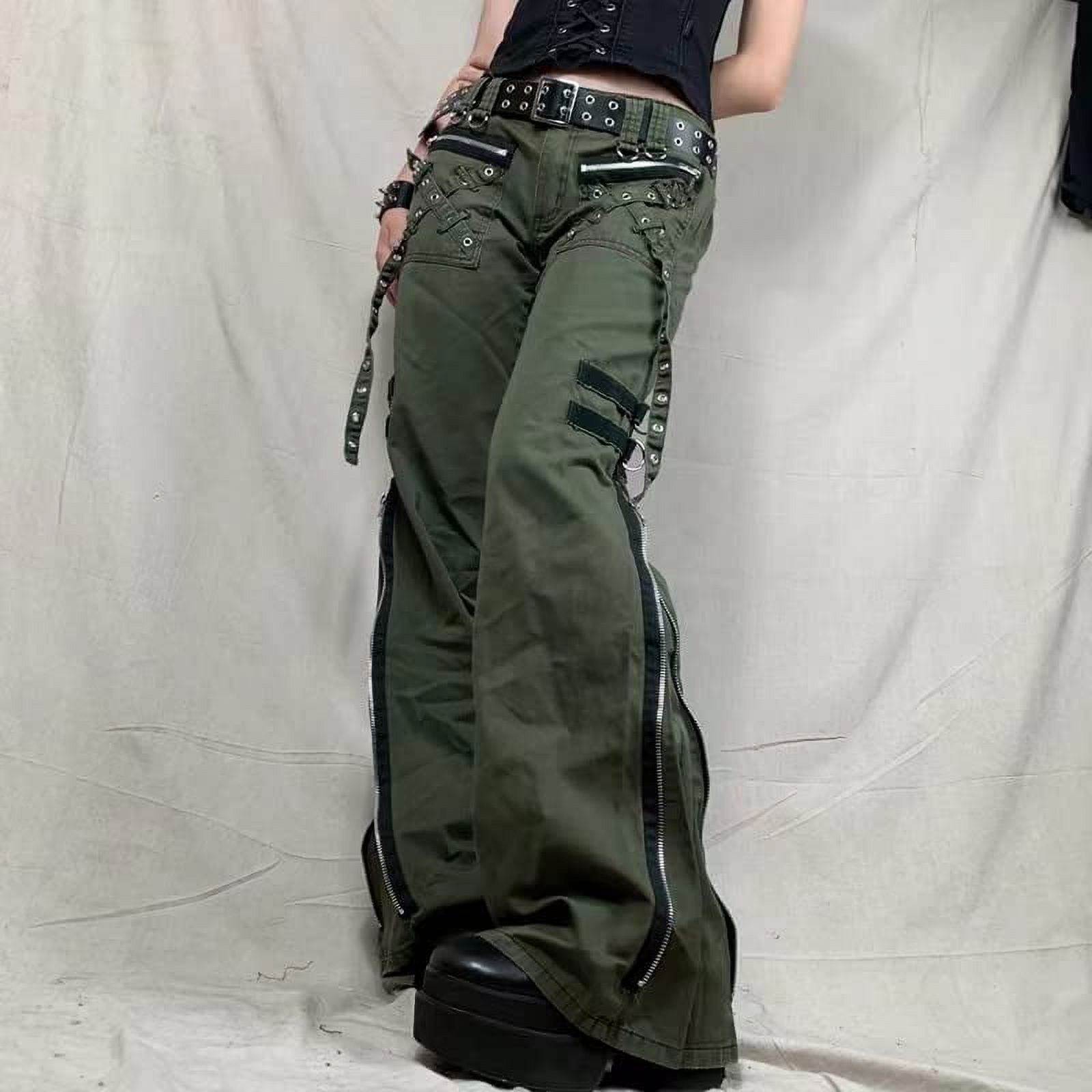 DanceeMangoos Women's Goth Baggy Jeans Wide Leg E-Girl Grunge Gothic Tripp  Pants Harajuku Y2k Alt Emo Clothes Punk Streetwear 