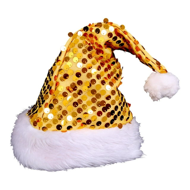 GUOOL Christmas Hat Sequin Santa Hat for Home Decor Party Favors Stage Performance Gold