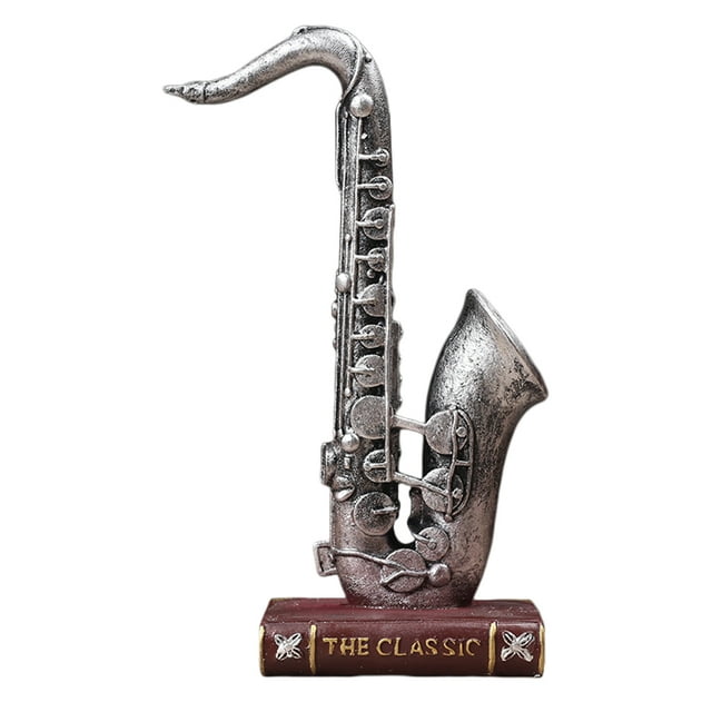 Musical Instrument Model Adornment Resin Saxophone Book Craft Retro Household Desktop Adornment (Saxophone Silver)