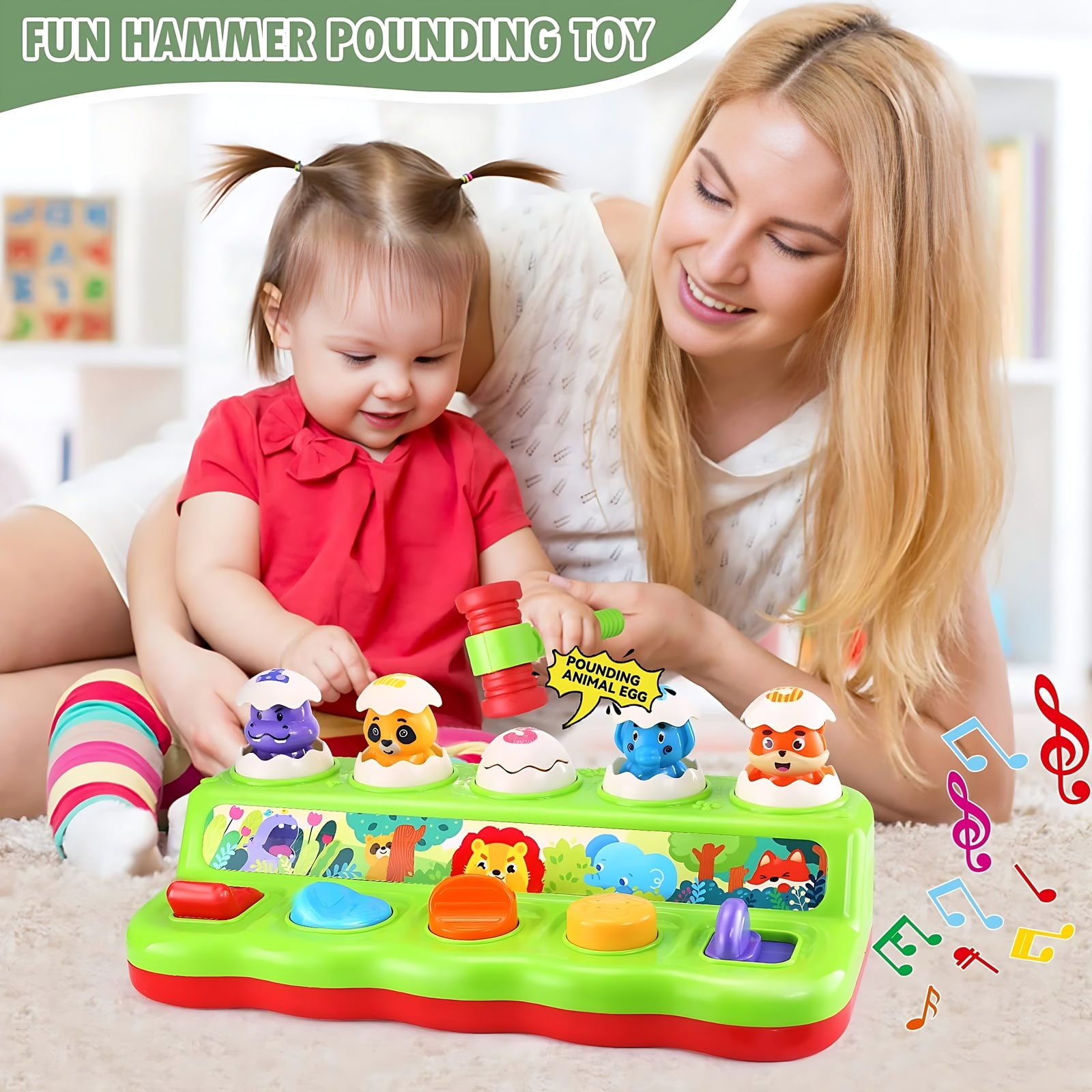 Yerloa Interactive Pop up Animal Toys with Music & Light, Montessori Cause and Effect Toys for 1 Year Old Boy Girl Early Learning Musical Baby Toy 9-12-18 Months STEM Toddler Toy Age 1-2 Gift
