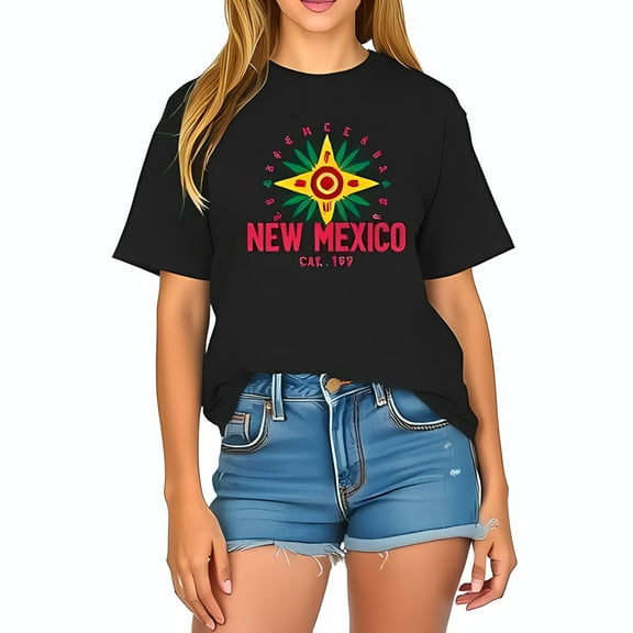 Stylish Cotton Short Sleeve T-Shirt with Colorful New Mexico Graphic - Southwest Inspired Design Perfect for Summer Casual Wear