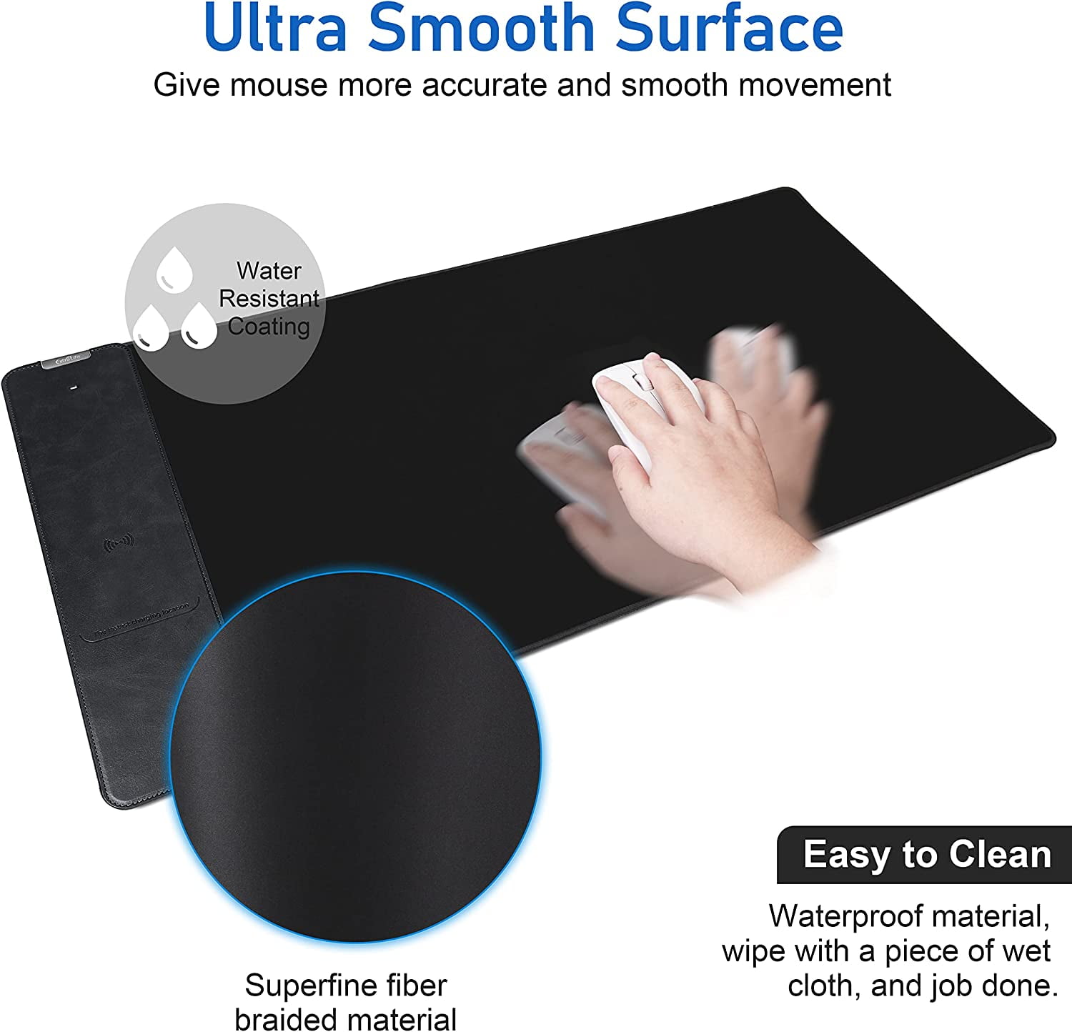 Miroddi Mouse Pad with Wireless Charging, Gaming Mousepad with 15W Wireless Charger, Large Desk Mat with Waterproof Non-Slip Rubber Base