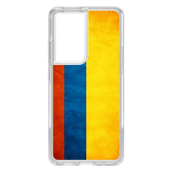 DistinctInk Clear Shockproof Hybrid Case for Galaxy S21 ULTRA 5G (6.8" Screen) - TPU Bumper, Acrylic Back, Tempered Glass Screen Protector - Colombia Old Flag - Show Your Love of Colombia