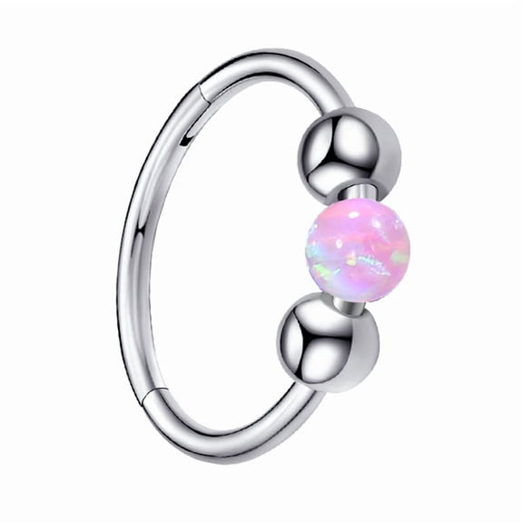 Zhuge 2-Piece 18g Opal Nose Hoops, 8mm/10mm 316L Steel Piercing Jewelry, Versatile as Nose Ring, Septum Ring & Cartilage Earring, Pink