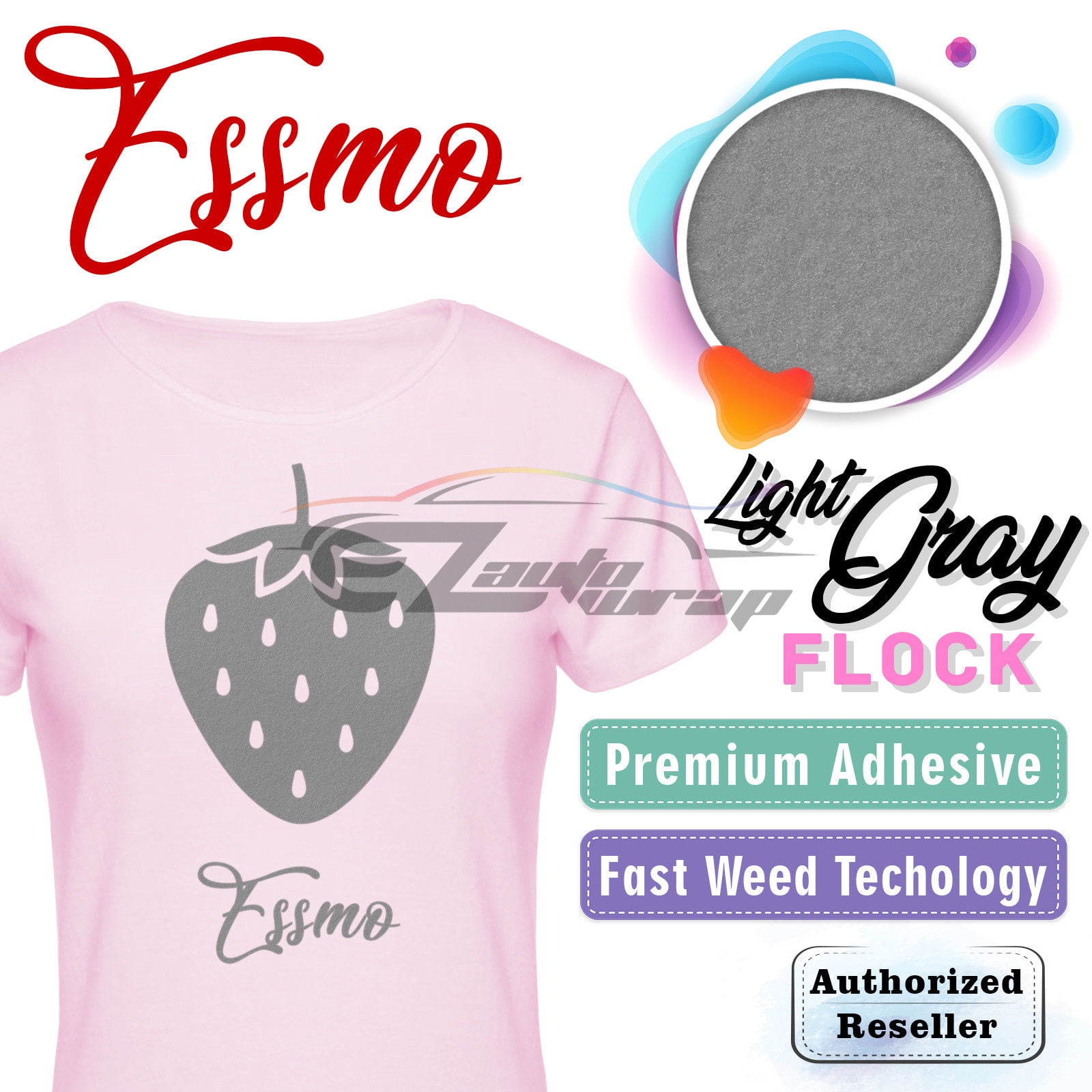 ESSMO Light Gray Flock Heat Transfer Vinyl HTV Sheet T-Shirt 20" Wide Iron On Heat Press DF16 20"x480"