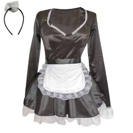 

wendunide underwear women Ladies Erotic Lingerie y Temptation Maid Cosplay One-Piece Uniform Set Black XXXXL