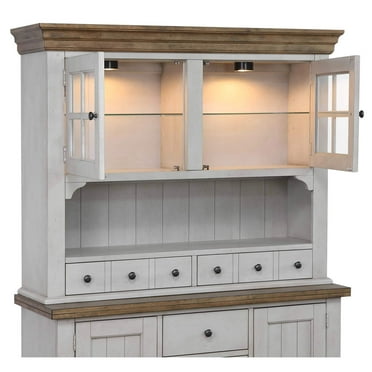 HomeStock Buffet And Lighted Hutch , Distressed Gray And Brown Wood
