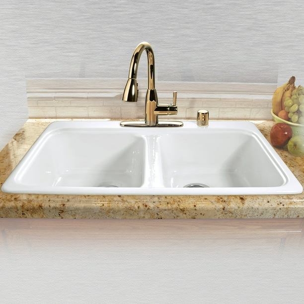 Miseno Mci45 4tm 33 Double Basin Drop In Cast Iron Kitchen Sink Walmart Com Walmart Com